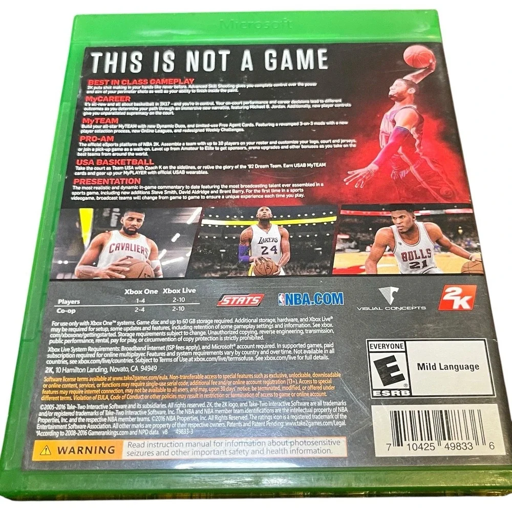 NBA 2K17 Video Game Microsoft Xbox One Tested Used Disc Case Basketball Sports